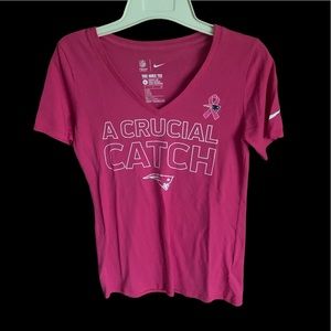 Nike short sleeve, v neck t shirt with Patriots and breast cancer logo